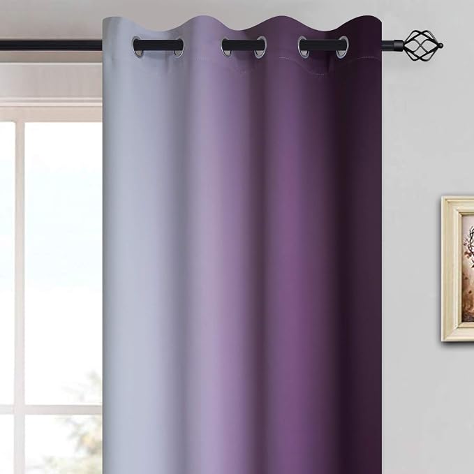Yakamok Room Darkening Greyish White and Purple Ombre Curtains - Image 3