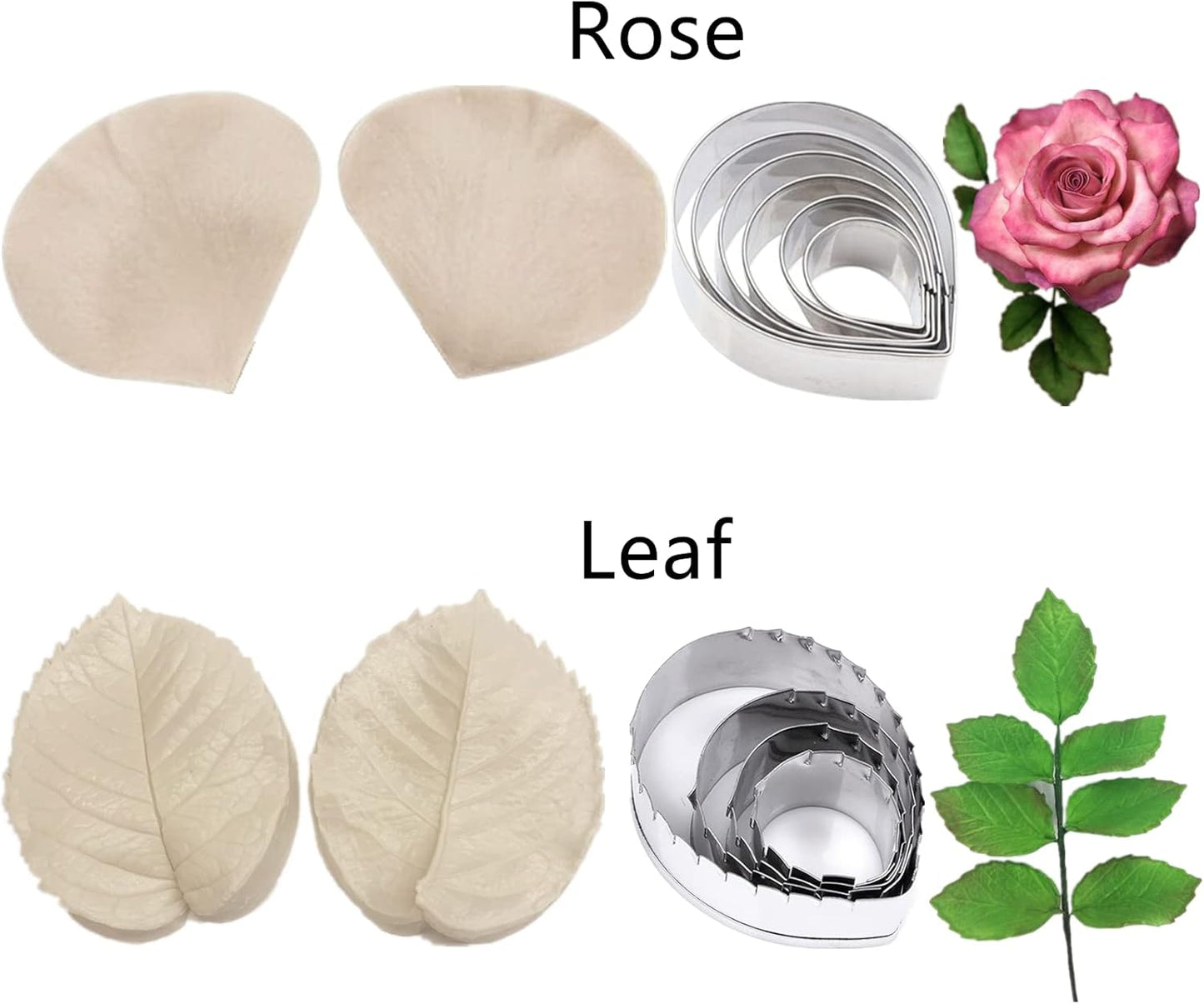 60pcs Gum paste Flower and Leaf Tool 6set Fondant Flower Silicone Molds 6set Gum Paste Cutter 20pcs Sugar Paste Modelling Tool 6pcs Brushes 1pcs Petal Leaves Veining Board Foam Pad