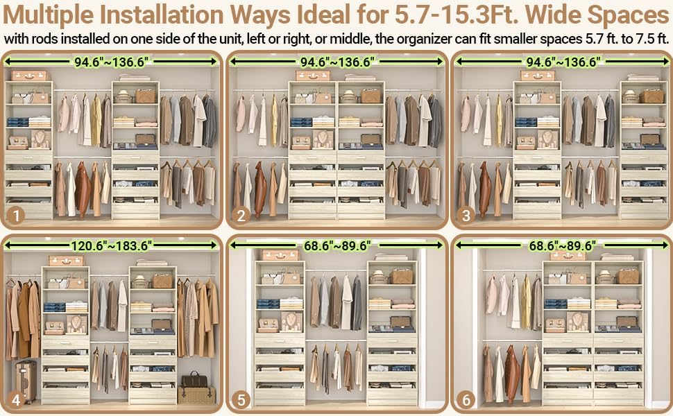 Aheaplus Closet System with 8 Drawers, 6-15Ft Custom Wood Closet Organizer - Image 2