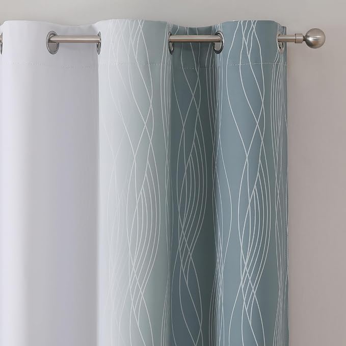 Estelar Textiler Stone Blue and Greyish White Ombre Blackout Curtains 54 Inch - Image 4