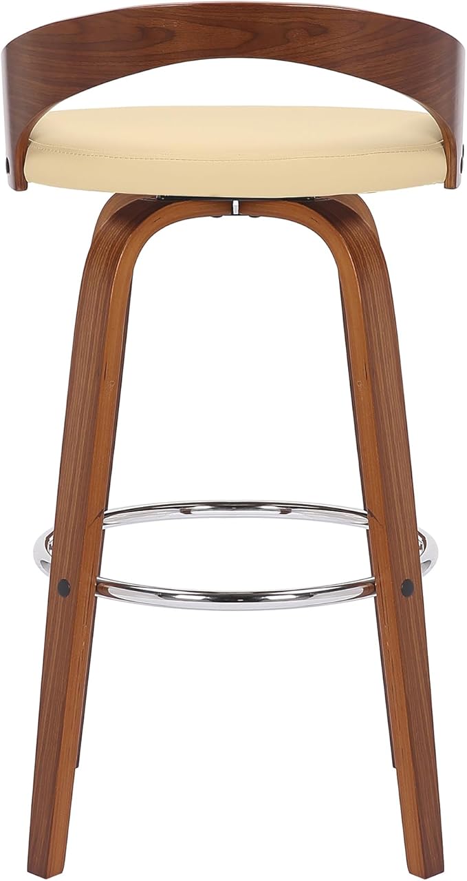 Armen Living Sonia 30" Bar Height Swivel Cream Faux Leather and Walnut Wood Bar Stool