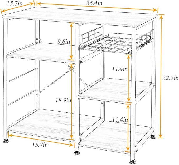 soges 3-Tier Kitchen Baker's Rack, Utility Microwave Oven Stand with Storage, Coffee Bar Station, Workstation Kitchen Shelf Cart, Walnut Black