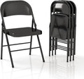 Metal Folding Chairs Steel Frame with Double Hinged for Office Kitchen Dinning Wedding Patio and Garden,No Assembly, Set of 4, Black