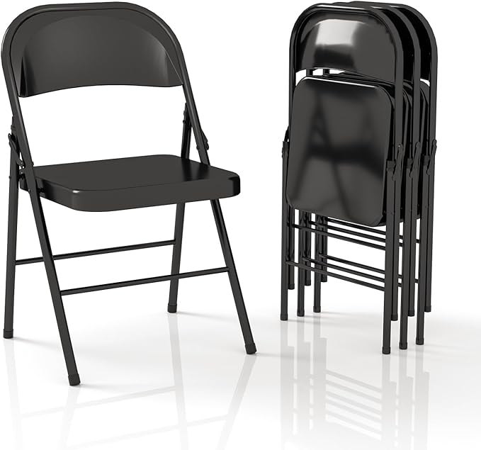 Metal Folding Chairs Steel Frame with Double Hinged for Office Kitchen Dinning Wedding Patio and Garden,No Assembly, Set of 4, Black