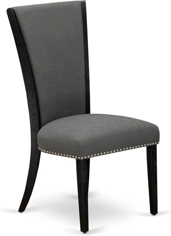 X07VE-BC6-50 - 10-Pc Dining Table Set a Kitchen Table with a coffee Table and wooden Bench & 7 Dark Gotham Grey Linen Fabric Dinner Chair, 39x120 Inch, Wire Brushed Black