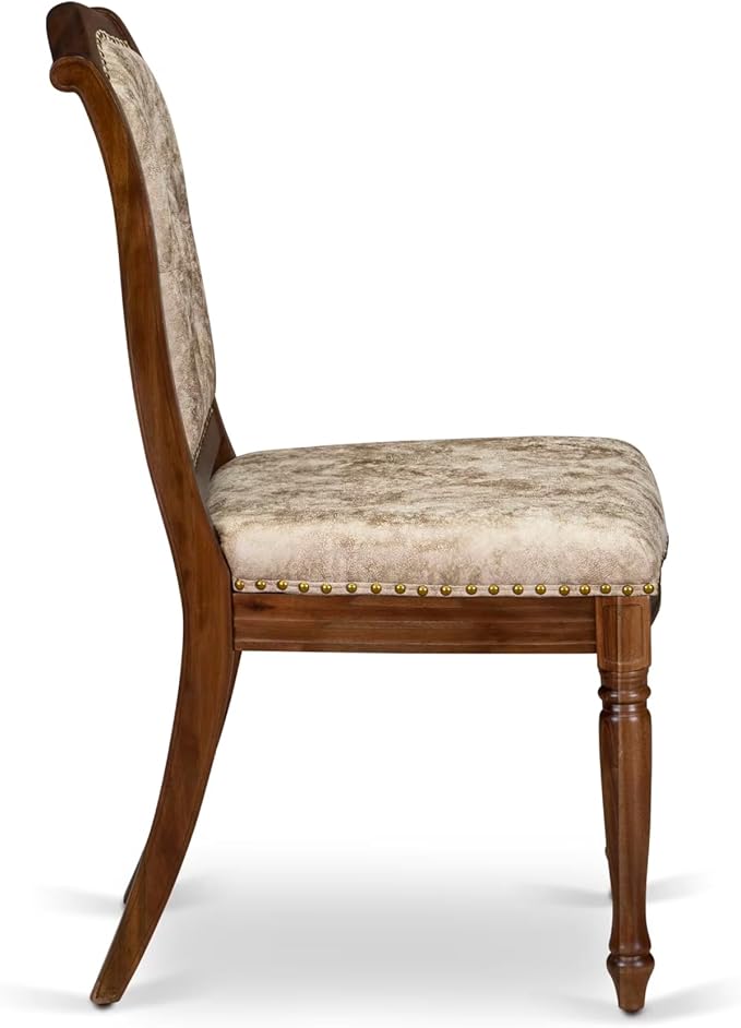 NEMA7-AWA-36 7 Pieces Dining Room Set Includes a Rectangular Dining Table and 6 Light Beige Polyester Fabric Kitchen Chairs, Antique Walnut Finish
