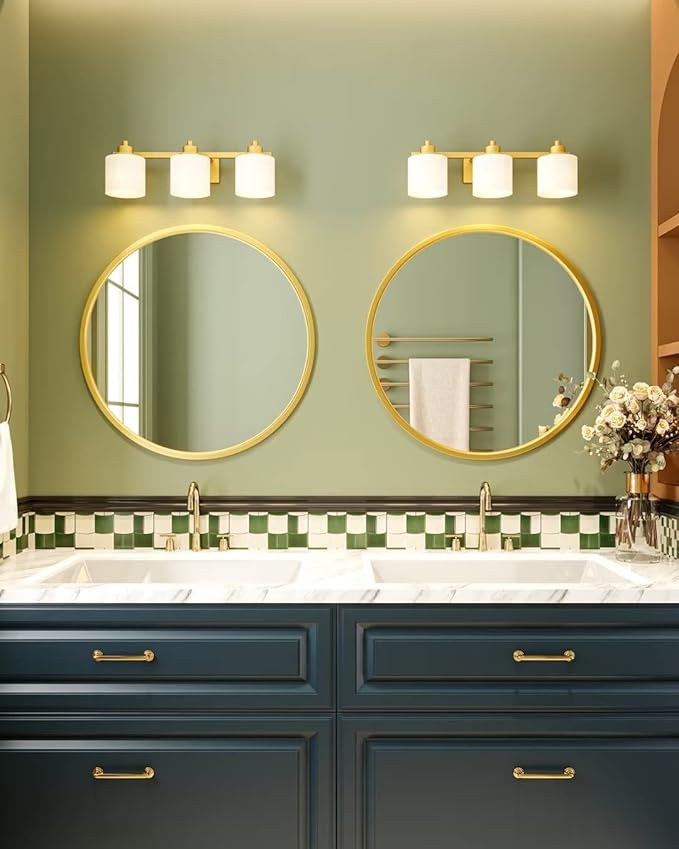 Growsun Gold Round Mirror, 15.7 inch Circle Wall Mirror for Bathroom Vanity, Entryway Living Room with Metal Frame for Home Decor