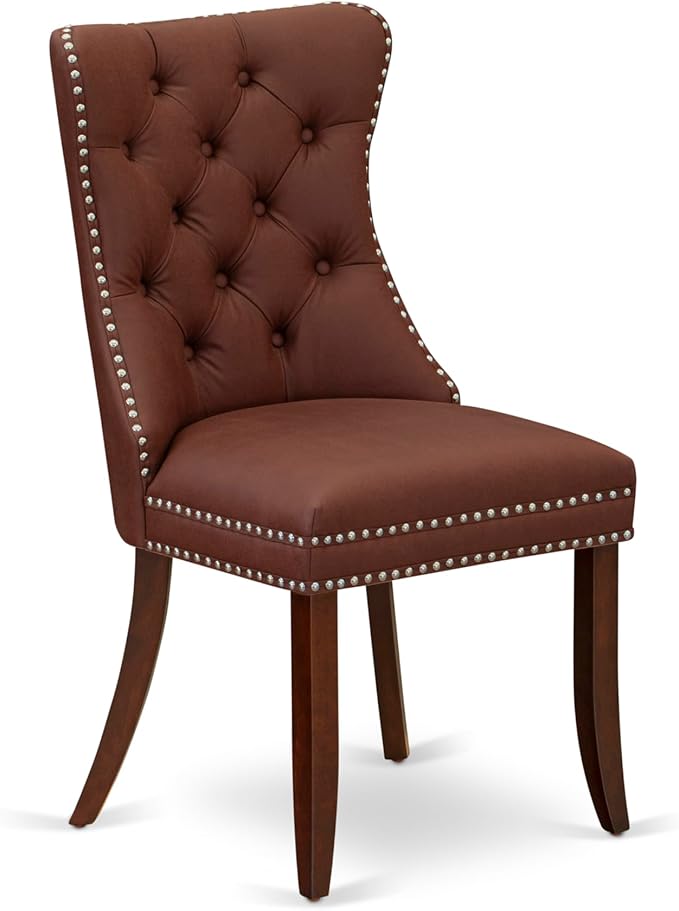East West Furniture DODA9-MAH-26 9 Piece Dinette Set Includes a Rectangle Dining Table with Butterfly Leaf and 8 Polyester Fabric Parson Kitchen Chairs, 42x78 Inch, Mahogany