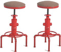 Topower Antique Vintage Industrial Barstool PU Leather Water Pipe Fire Hydrant Design Cafe Coffee Industrial Bar Stool Set of 2 Antique Red