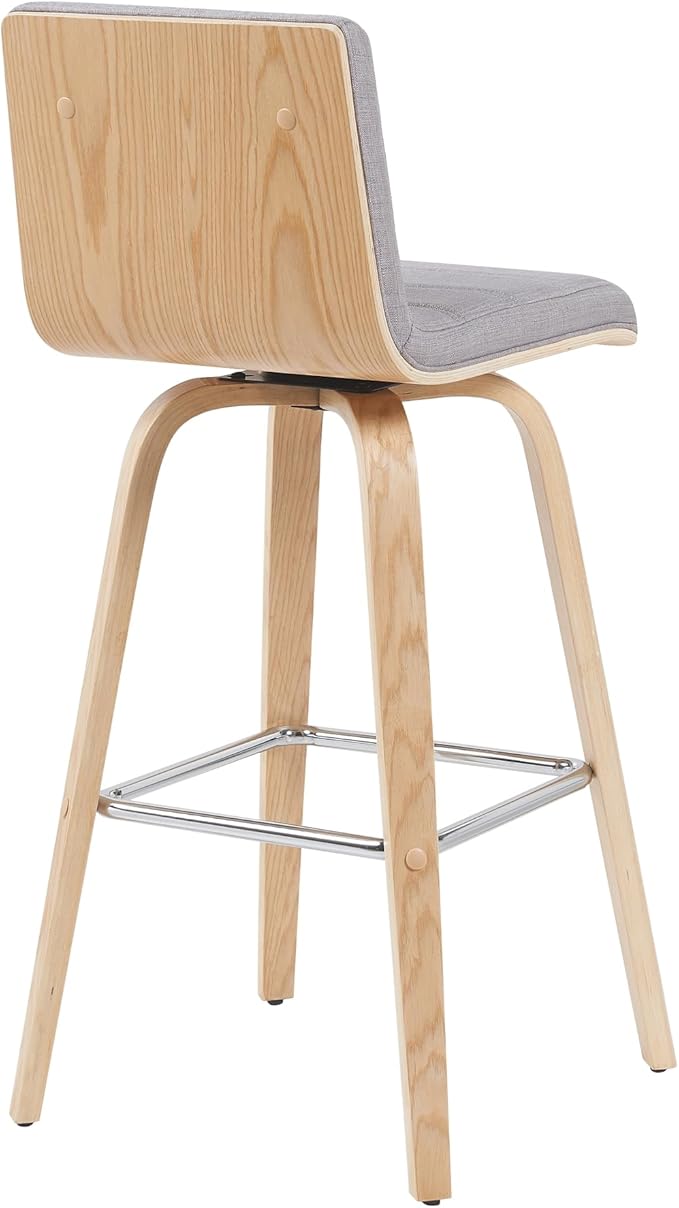 Vienna Modern Swivel Bar Height Stool with Grey Upholstered Seat and Patterned Oak Wood Frame Set of 4