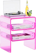 Clear Acrylic 3-Tier End Table/Nightstand – Sleek Bedside Storage with Durable Design, Perfect for Bedrooms, Living Rooms, or Modern Interiors – Ideal as a Bedside Table or Sofa Side Piece (Pink)