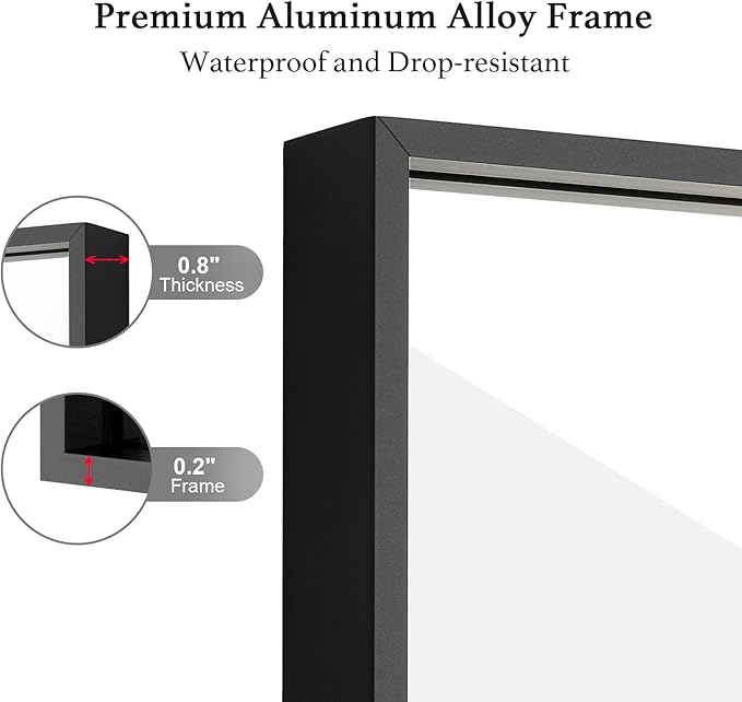 20x40 Inch Black Bathroom Mirror, Copper-Free Mirror, Aluminum Alloy Frame Vanity Mirror, Rectangle Wall Mounted Mirror for Bedroom/Living Room/Porch Horizontal or Vertical