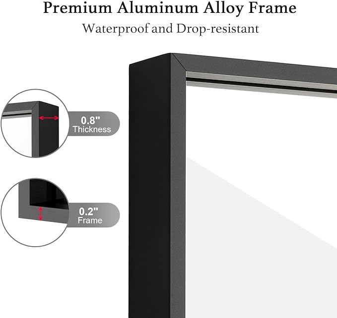 30x40 Inch Black Bathroom Mirror, Copper-Free Mirror, Aluminum Alloy Frame Vanity Mirror, Rectangle Wall Mounted Mirror, Modern Mirror for Bedroom/Living Room/Porch Horizontal or Vertical