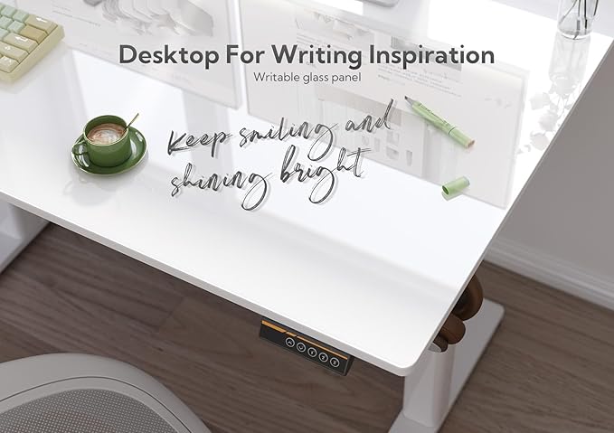 Claiks Glass Standing Desk, 40x24 Inch Small White Stand Up Desk Electric Adjustable Height Quick Install Computer Desk for Home Office, Super White