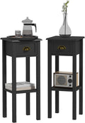 HOMCOM 2-Tier Side Table with Drawer, Narrow End Table with Bottom Shelf, for Living Room, Set of 2, Black