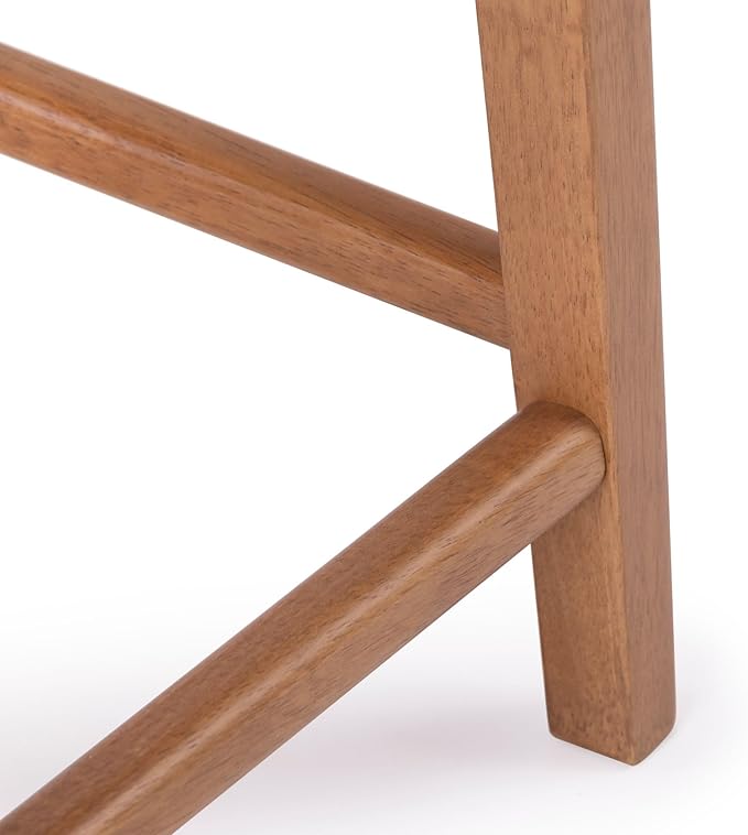 Plank+Beam Smythe Dining Stool, 18",Set of 4, Sturdy Wood Modern Kitchen Stool, Saddle Seat Backless Chair, Metal Footrest, Pecan