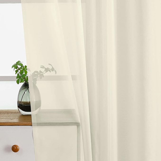 Cream Window Sheer Curtains 45 Inches Length, Voile Short Curtains - Image 5
