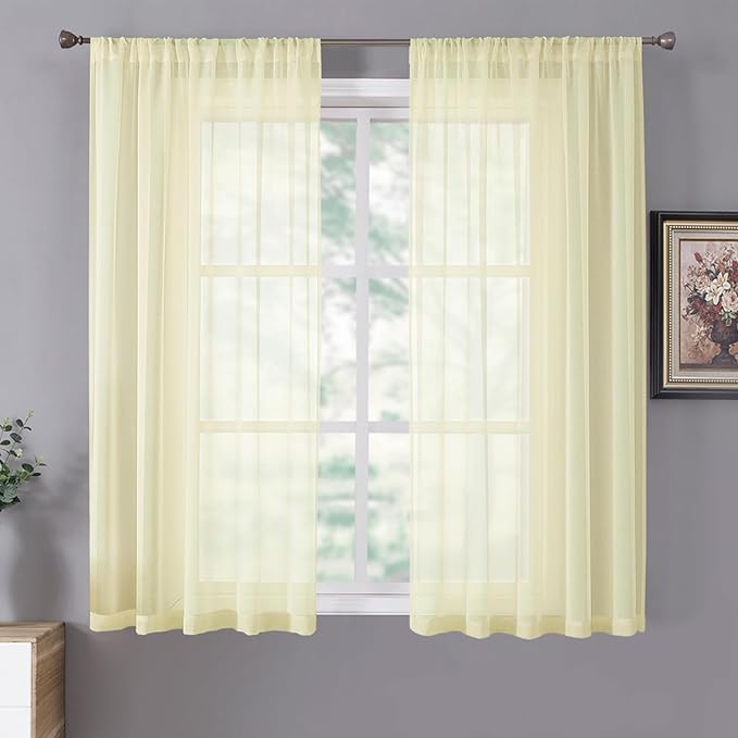 Tollpiz Short Sheer Curtains Linen Textured Living Room Curtain Sheers Light by Tollpiz