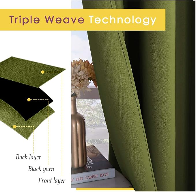 NICETOWN Blackout Window Curtains 80 inch Long, 2 Panels, 34 inch, Olive Green - Image 3
