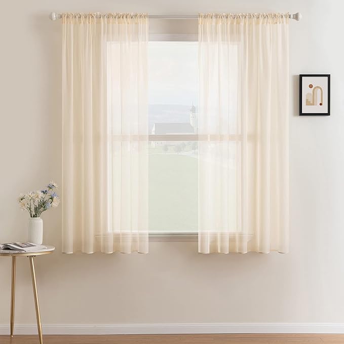 MIULEE 2 Panels Solid Color Sheer Window Curtains Elegant Window Voile by MIULEE