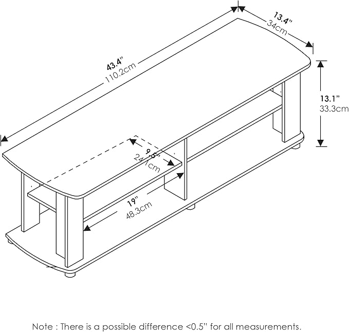 FURINNO Nelly Entertainment Center TV Stand, Short 43.3"(W) x13.4(H) x13.1(D), Columbia Walnut/Black