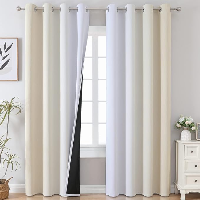 Estelar Textiler Beige and Greyish White Blackout Curtains 108 Inches Long by ESTELARTEXTILER