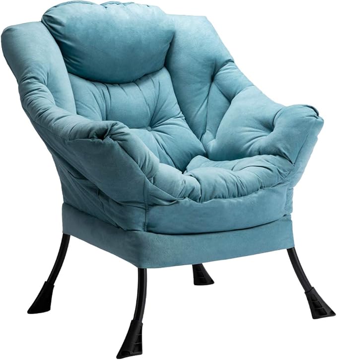 HollyHOME Fabric Large Lazy Chair, Accent Reading Chair, Cozy Lounge Chair with Armrest, Leisure Sofa Chair for Living Room, Bedroom, Dorm, Blue