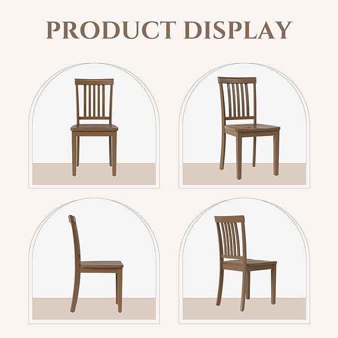 COLAMY Wooden Dining Chairs Set of 2, Solid Rubberwood Kitchen & Dining Room Chairs, Farmhouse Rustic Side Chairs for Dining Table, Anti-Slip Protection, Classic Windsor Style Seating, Oak Light Brown