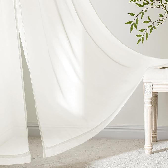MIULEE Ivory Sheer Curtains 108 Inches Long, 4 Panels Set, Light Filtering Rod - Image 6