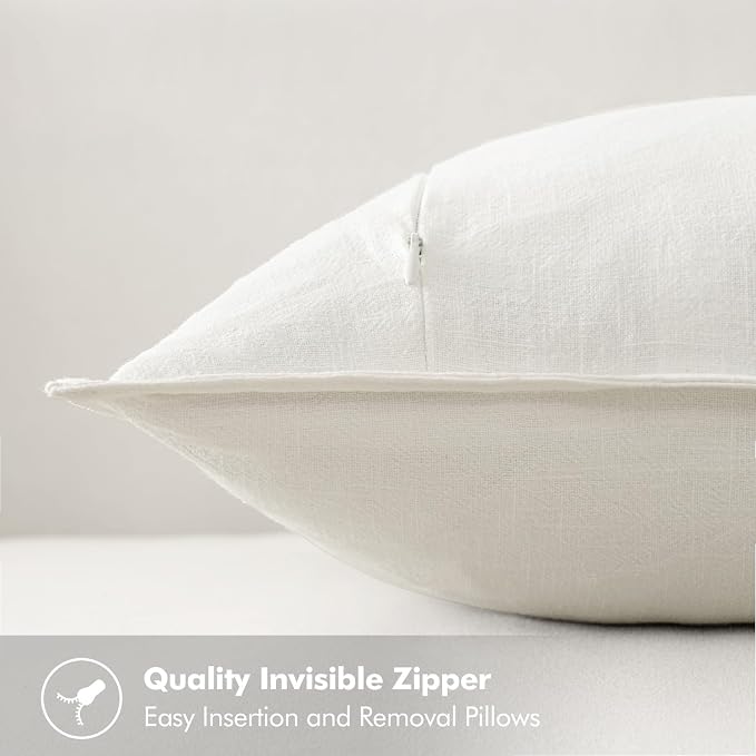 MIULEE Decorative Linen Pillow Covers 20x20 Inch Cream White Boho Farmhouse - Image 3