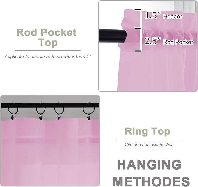 OWENIE Sheer Pink Curtains, Sheer Curtains 63 inch Length 2 Panels Set - Image 4