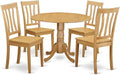 East West Furniture DLAN5-OAK-W 5 Piece Kitchen Table Set for 4 Includes a Round Dining Room Table with Dropleaf and 4 Solid Wood Seat Chairs, 42x42 Inch, Oak