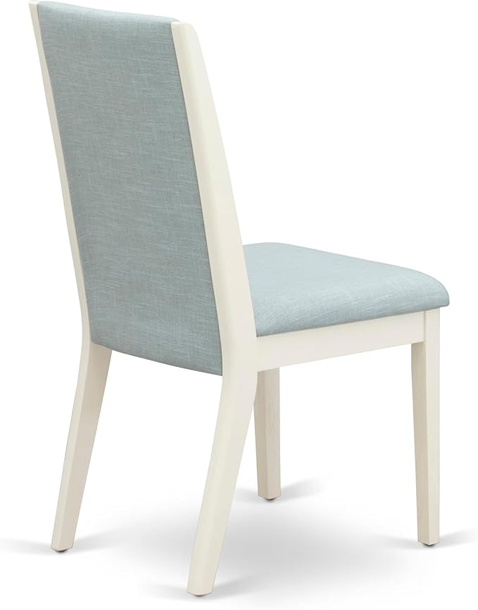 East West Furniture V077LA015-9 9 Piece Dining Set Includes a Rectangle Dining Room Table with V-Legs and 8 Baby Blue Linen Fabric Upholstered Chairs, 40x72 Inch, Multi-Color