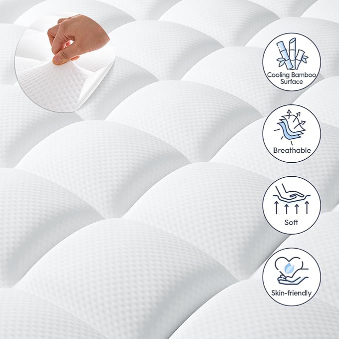 ELEMUSE Full XL Dual Layer 3 Inch Memory Foam Mattress Topper, 2 Inch Cooling Gel Memory Foam and 1 Inch Thick Soft Pillow Top Mattress Pad Cover for Back Pain Relief, Side Sleep Bed Topper