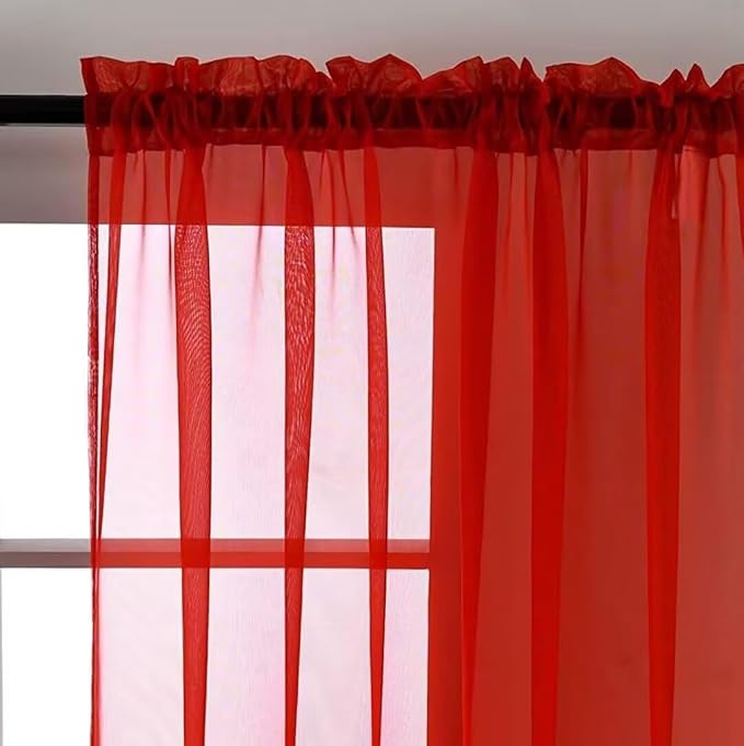 SpaceDresser Basic Rod Pocket Sheer Voile Window Curtain Panels Red 1 Pair 2 - Image 8