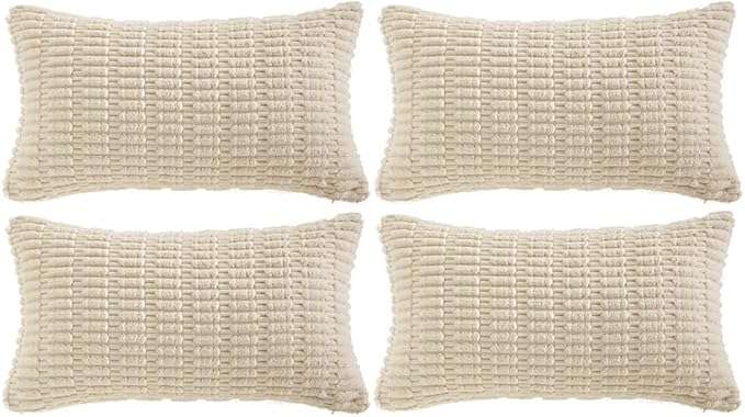 Fancy Homi 4 Packs Boho Cream Decorative Throw Pillow Covers 12x20 Inch by Fancy+Homi