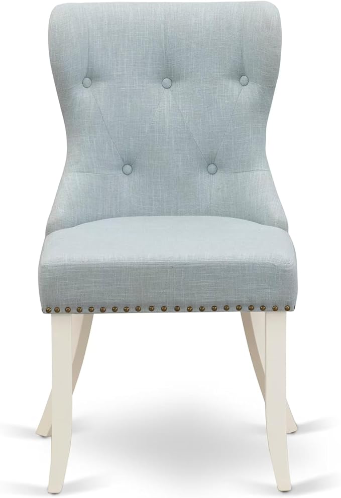 East West Furniture V097SI215-7 7 Piece Dining Table Set Consist of a Rectangle Kitchen Table with V-Legs and 6 Baby Blue Linen Fabric Parson Dining Room Chairs, 40x72 Inch, Multi-Color