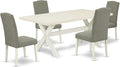 East West Furniture X027EN206-5 5 Piece Dining Table Set for 4 Includes a Rectangle Kitchen Table with X-Legs and 4 Dark Shitake Linen Fabric Parsons Dining Chairs, 40x72 Inch, Multi-Color
