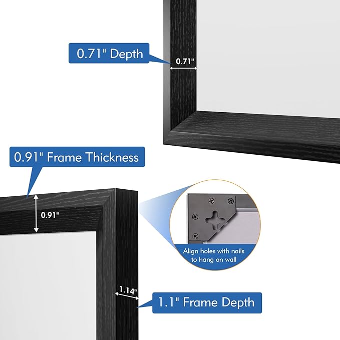 Bathroom Vanity Mirror 36x36 Inch, Matte Black Rectangle Bathroom Mirror, Anti-Rust, 4MM Tempered Glass, Wall-Mounted Mirror, Hangs Horizontally or Vertically for Bathroom & Bedroom