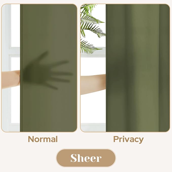 HOMEIDEAS Non-See-Through Olive Green Privacy Sheer Kitchen Curtains, 30 X 36 - Image 3
