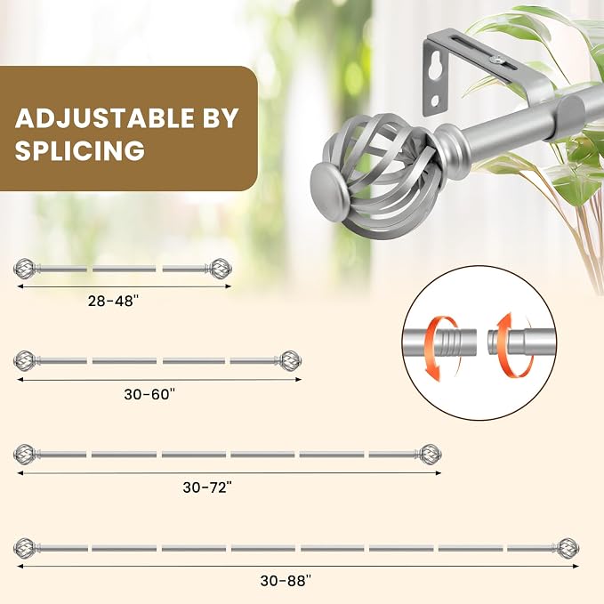 Luvenia Silver Decorative Curtain Rods, Adjustable Curtain Rod - Image 4