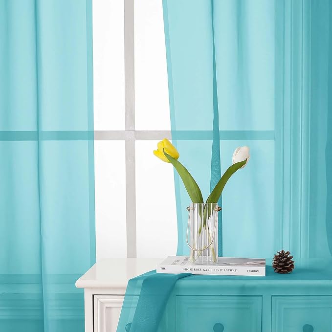 Lecloud Aqua Sheer Curtains for Living Room 72 Inches Long 2 Panels, Dual Rod - Image 7