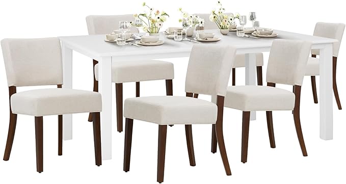 COLAMY 60 Inch Rectangular Kitchen Dining Table for 6, Modern Farmhouse Dining Table Set for 6, Wood Dining Table and Kitchen Dining Chairs for Dining Room, Restaurant, White/Beige