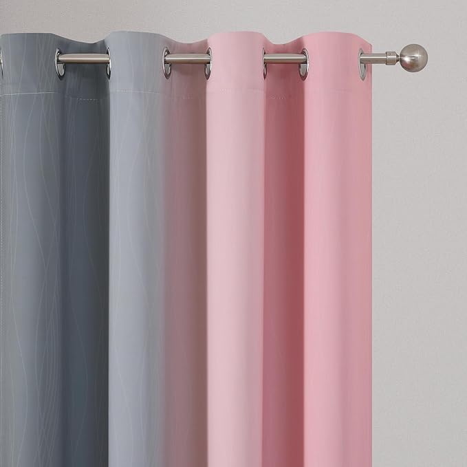 Pink and Grey Blackout Curtains 45 inches Long, Ombre Full Room Darkening - Image 4