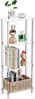 Clear Acrylic Narrow Side Table for Small Spaces, 15.75" L x 7.87" W x 38.7" H, 4 Tier Rectangle Slim End Table Nightstand, Small Mini Skinny Bedside Table for Bedroom, Bathroom, Living Room