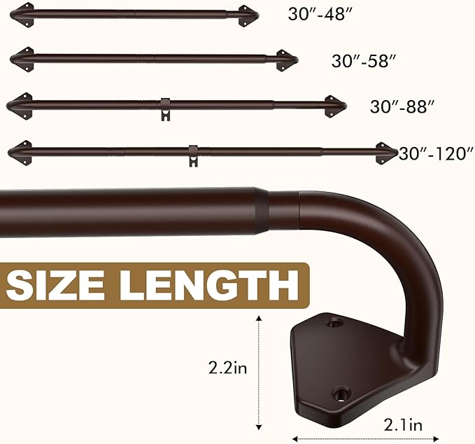 GXOACKJ Brown Curtain Rods for Windows 28 to 48 inch, 5/8 inch Adjustable Wrap - Image 4