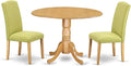 East West Furniture DLEN3-OAK-07 3 Piece Kitchen Table Set Contains a Round Dining Room Table with Dropleaf and 2 Limelight Linen Fabric Parson Dining Chairs, 42x42 Inch, Oak
