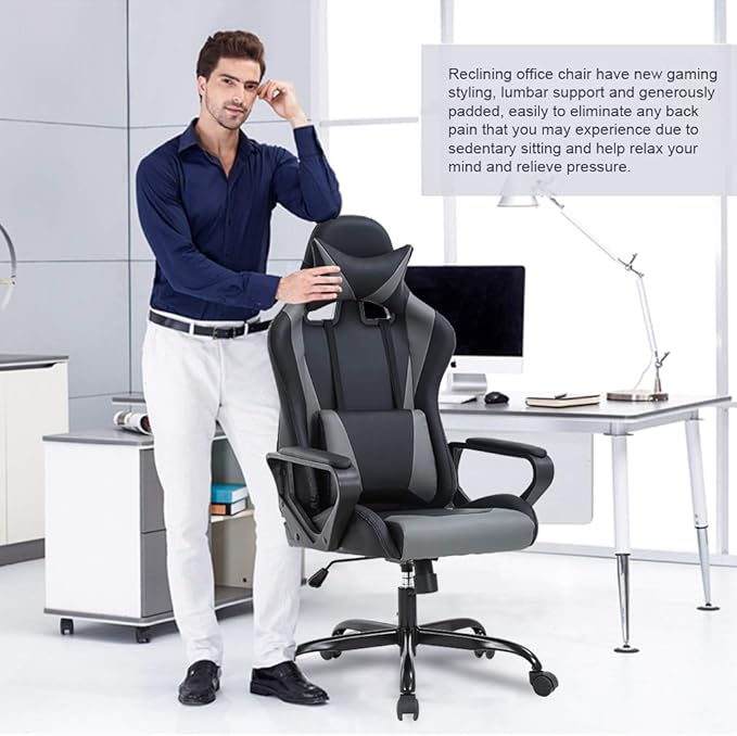 PC Gaming Chair Ergonomic Office Chair Cheap Desk Chair Executive Task Computer Chair Back Support Modern Executive Adjustable Arms Rolling Swivel Chair for Women, Men