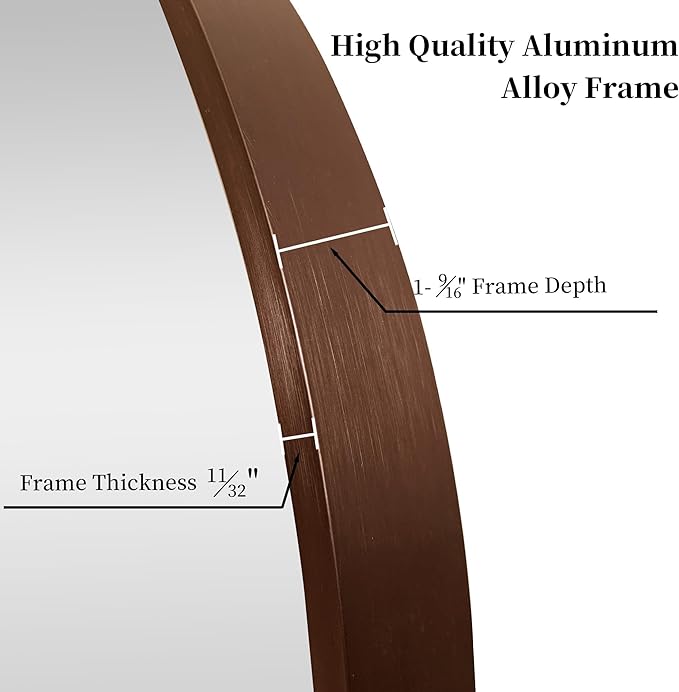 24 inch Circle Wall Mirror, Brushed Bronze Metal Framed Round Mirror for Bathroom Vanity, Bedroom Decor, Living Room, Entryway