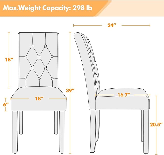 Yaheetech Dining Chairs Set of 6 Modern Style Faux Leather Dining Room Chairs with Solid Wood Legs and Button Tufted Padded for Home Kitchen, Retro Brown